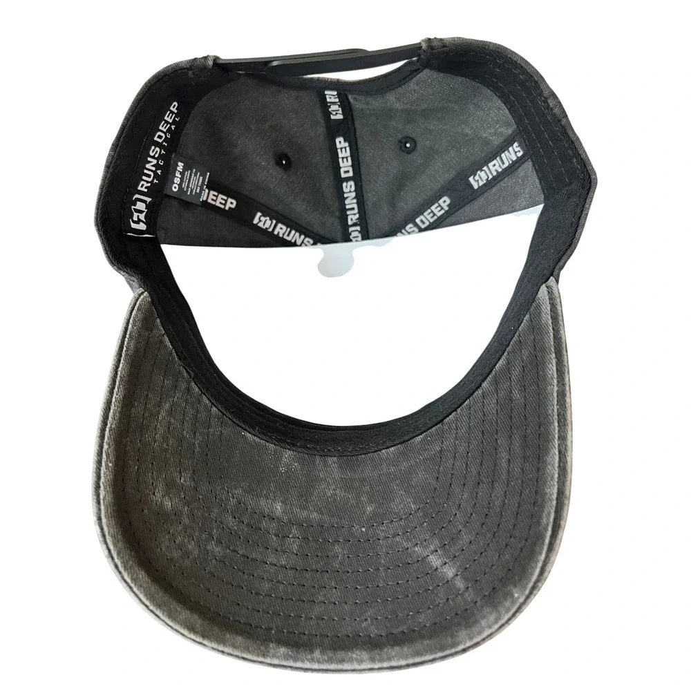 Runs Deep Tactical Mens American Flag Patch Hat Acid Wash Black Snapback Cap NEW